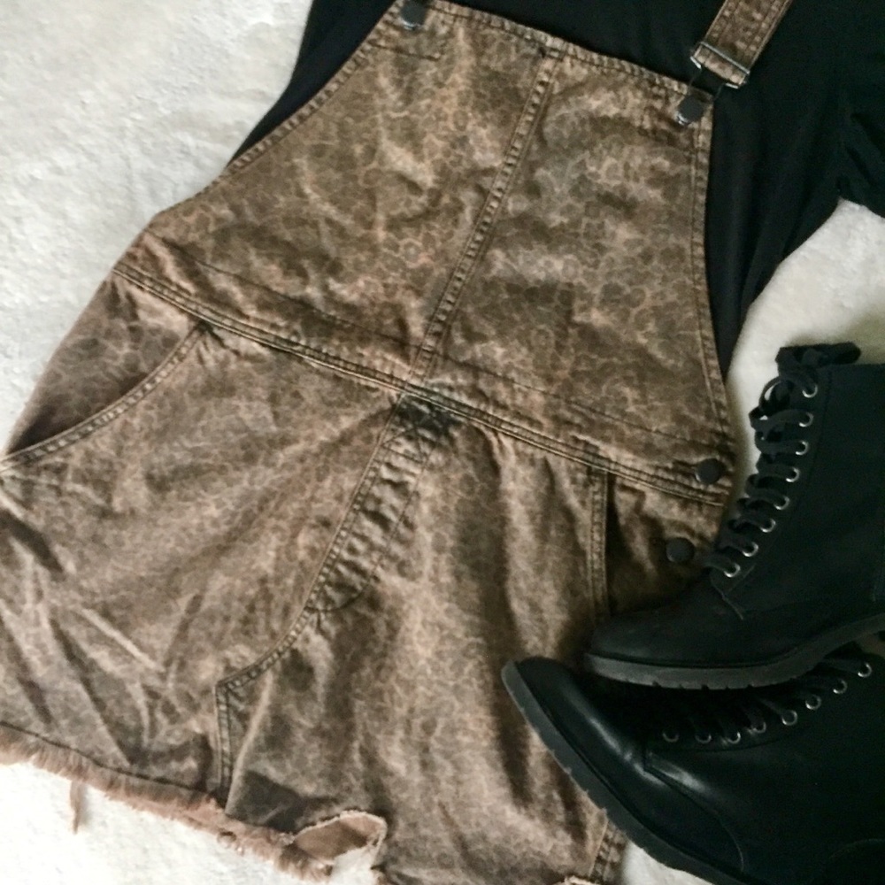 Free People Destroyed Hem Cheetah Denim Skirtall